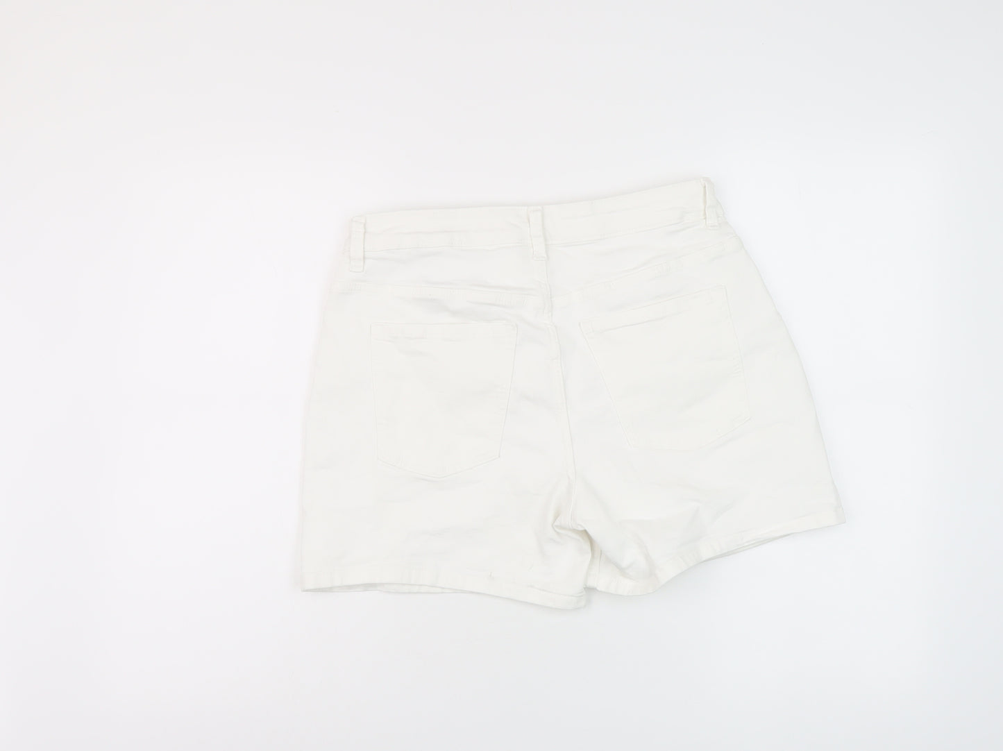 Marks and Spencer Womens White Cotton Mom Shorts Size 12 L6 in Regular Button