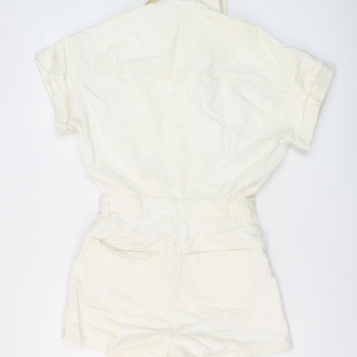 Zara Womens Ivory Cotton Playsuit One-Piece Size S Button