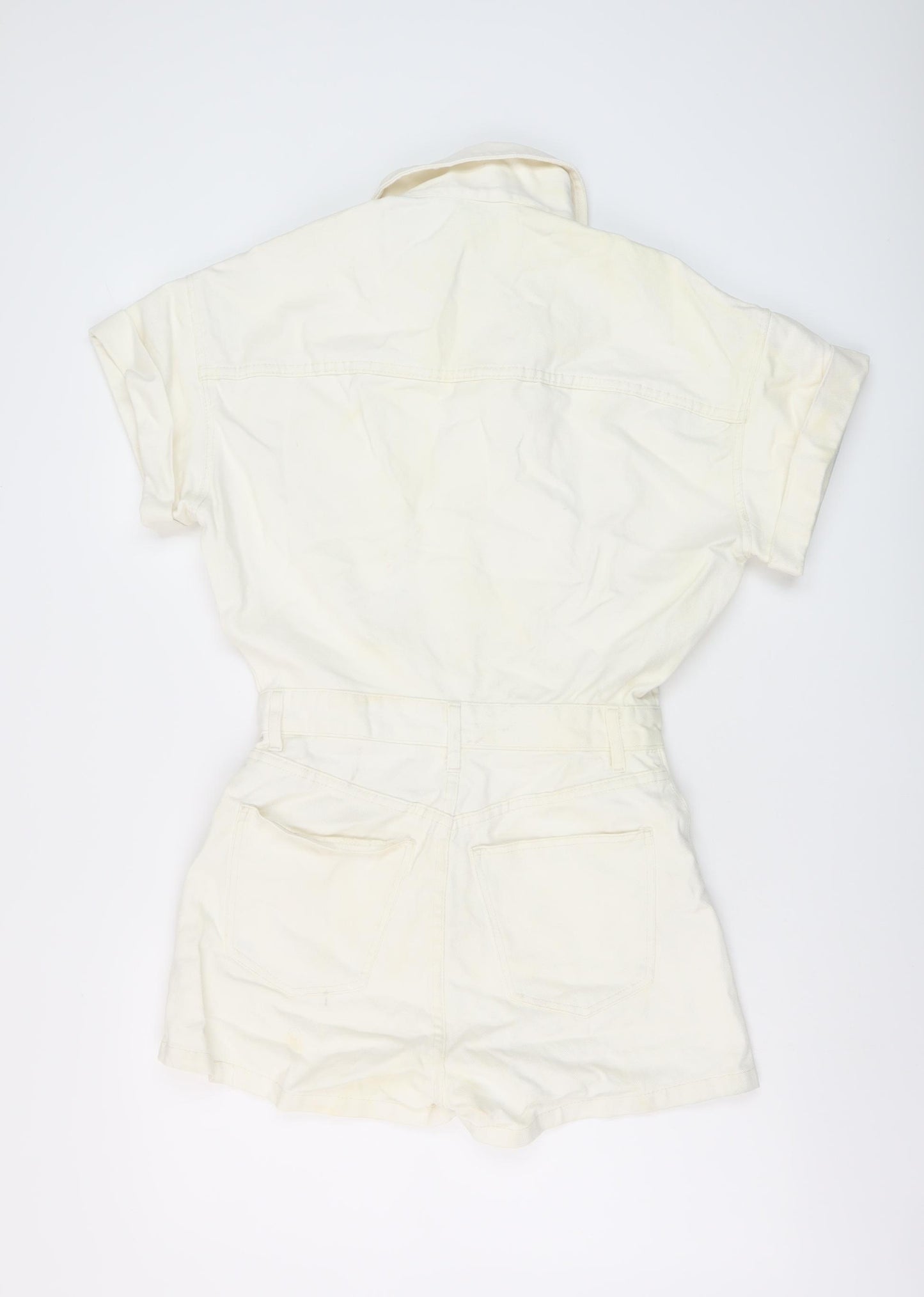 Zara Womens Ivory Cotton Playsuit One-Piece Size S Button