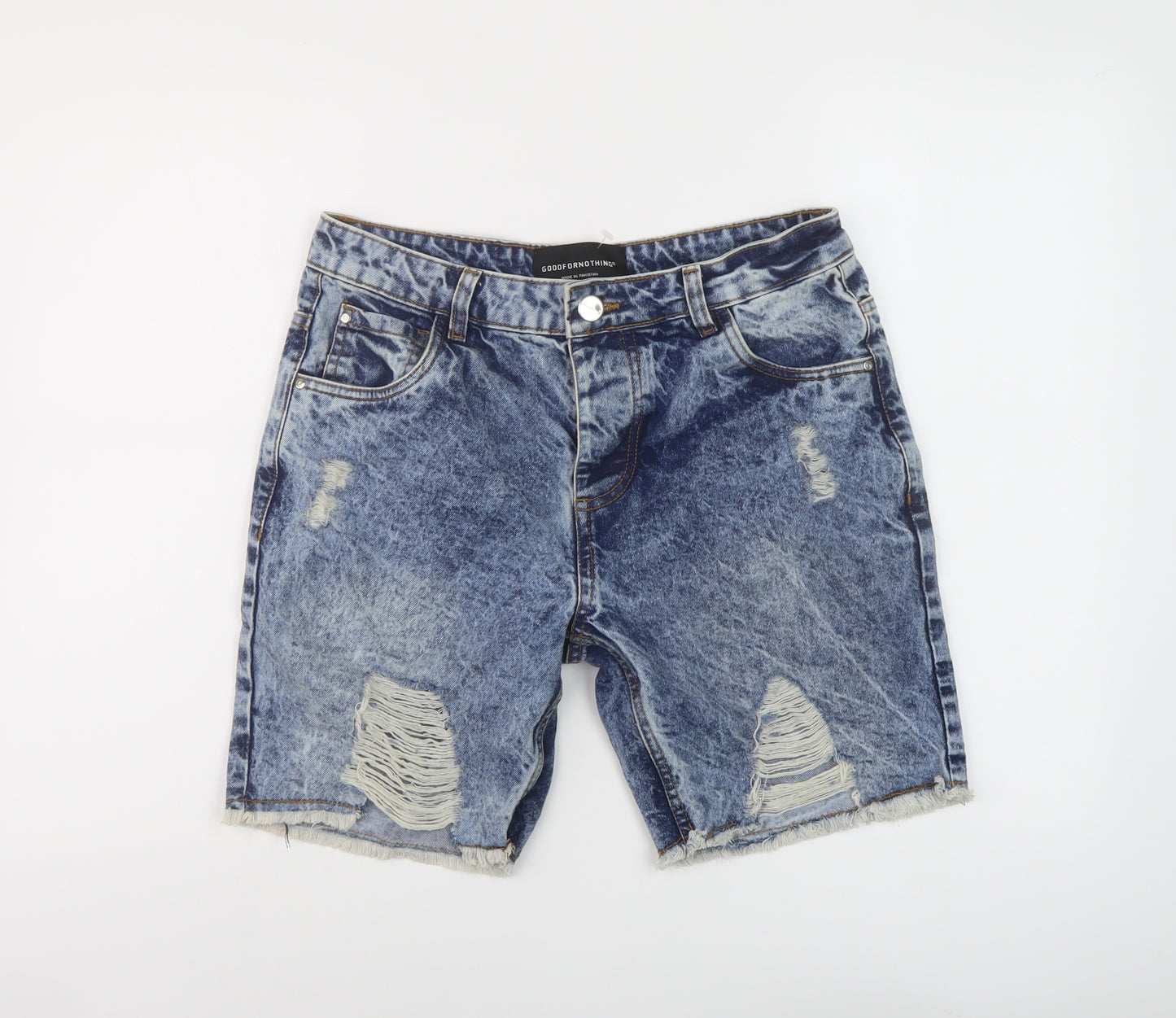 Good For Nothing Mens Blue Cotton Bermuda Shorts Size 30 in L10 in Regular Button