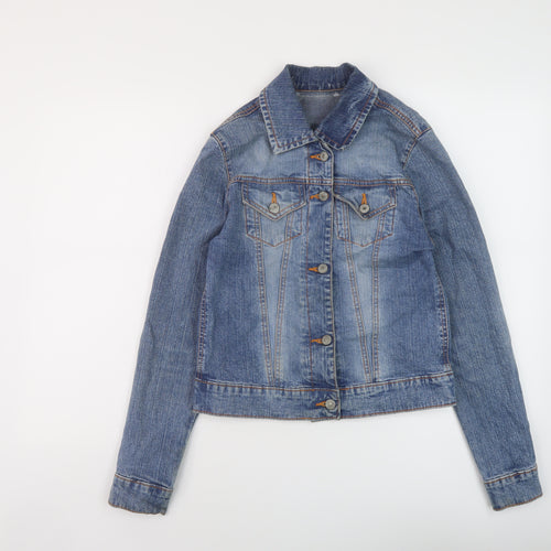 Denim & Co. Womens Blue Jacket Size 12 Button