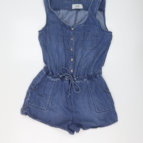 New Look Womens Blue Cotton Playsuit One-Piece Size 12 Button