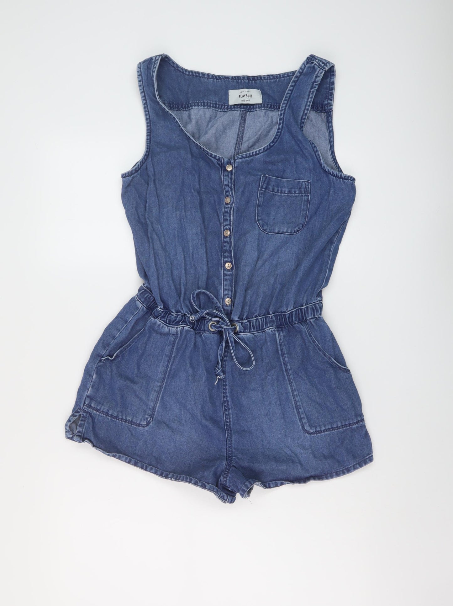 New Look Womens Blue Cotton Playsuit One-Piece Size 12 Button