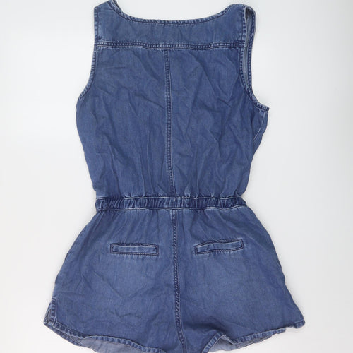 New Look Womens Blue Cotton Playsuit One-Piece Size 12 Button