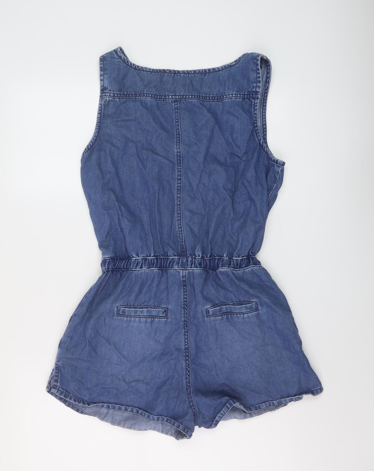 New Look Womens Blue Cotton Playsuit One-Piece Size 12 Button