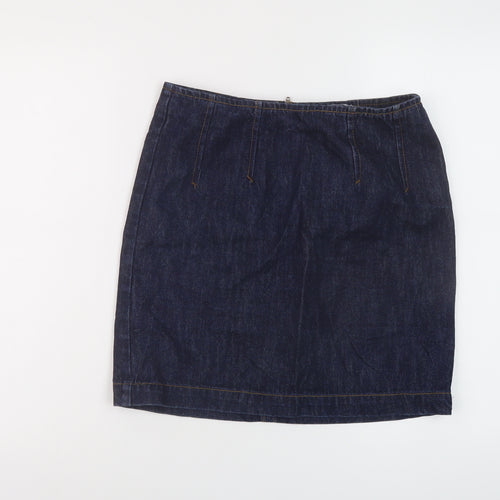 Warehouse Womens Blue Cotton Mini Skirt Size 10 Zip