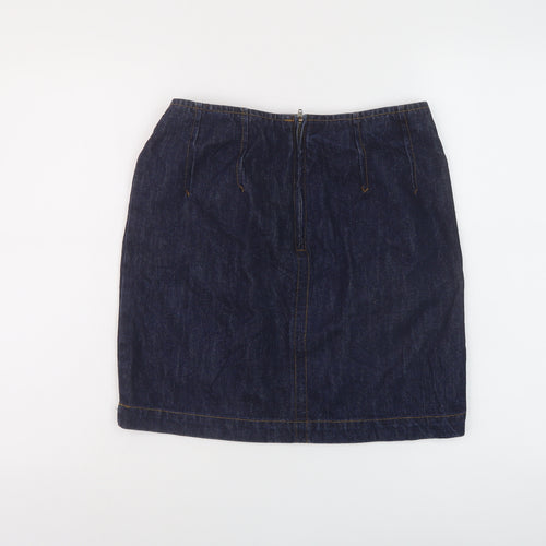 Warehouse Womens Blue Cotton Mini Skirt Size 10 Zip