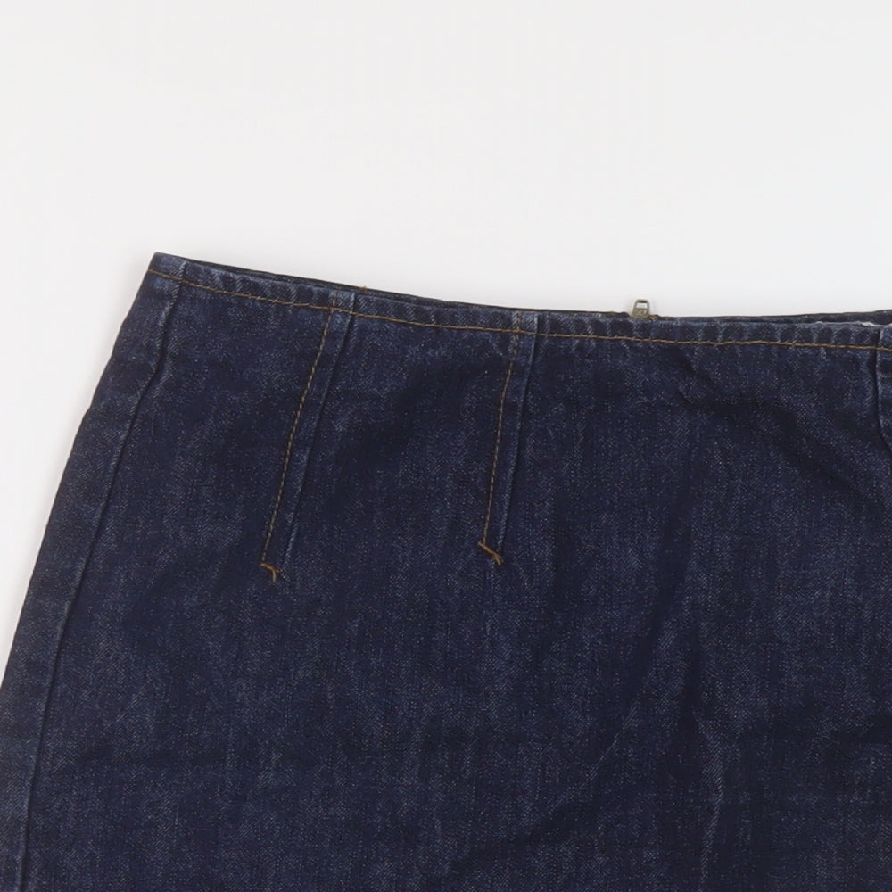 Warehouse Womens Blue Cotton Mini Skirt Size 10 Zip
