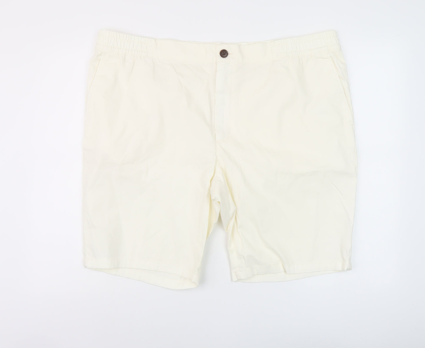 Marks and Spencer Mens Ivory Cotton Chino Shorts Size 2XL L11 in Regular Button