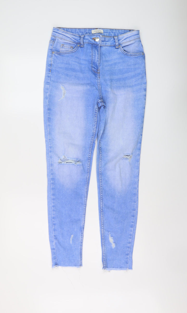 Papaya Womens Blue Cotton Skinny Jeans Size 10 L28 in Regular Button