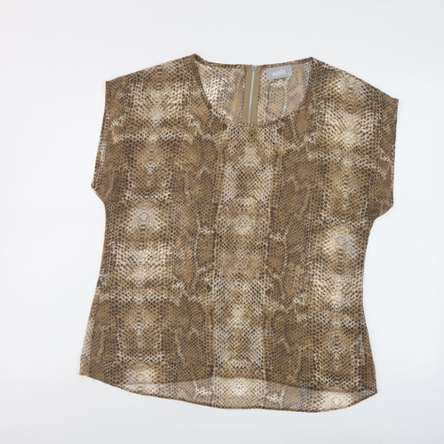 Wallis Womens Brown Animal Print Polyester Basic T-Shirt Size M Round Neck