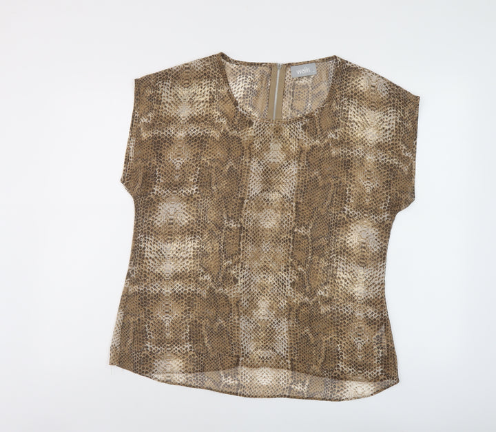 Wallis Womens Brown Animal Print Polyester Basic T-Shirt Size M Round Neck