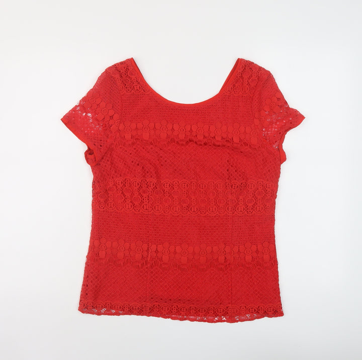 Kaliko Womens Red Polyester Basic T-Shirt Size 14 Round Neck