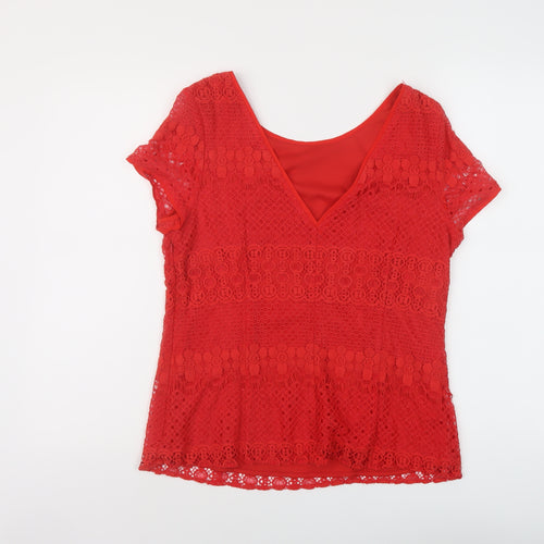 Kaliko Womens Red Polyester Basic T-Shirt Size 14 Round Neck