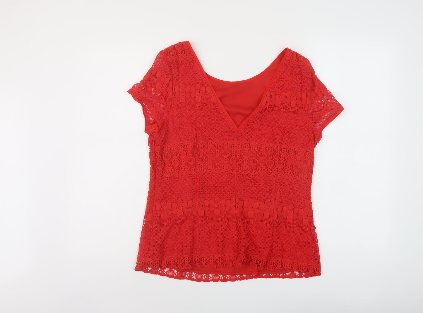 Kaliko Womens Red Polyester Basic T-Shirt Size 14 Round Neck