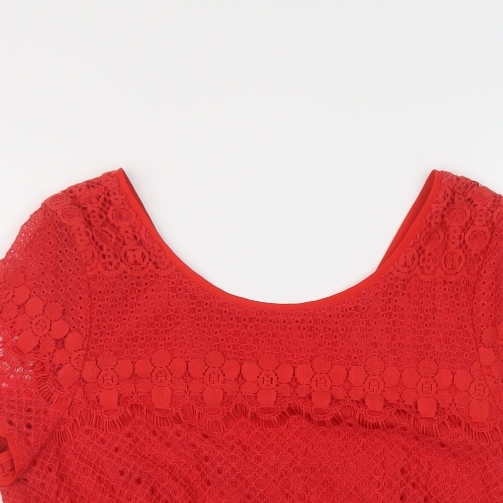 Kaliko Womens Red Polyester Basic T-Shirt Size 14 Round Neck