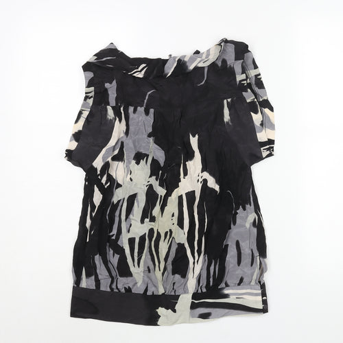 Warehouse Womens Black Geometric Silk Basic Blouse Size 8 Round Neck - Cowl Back