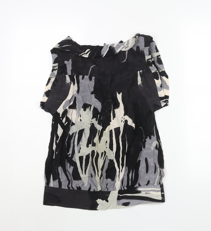 Warehouse Womens Black Geometric Silk Basic Blouse Size 8 Round Neck - Cowl Back