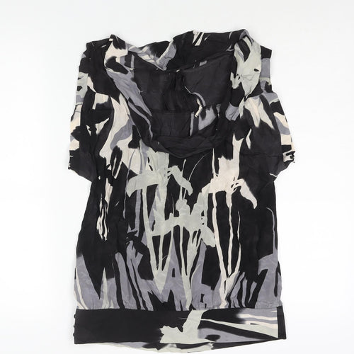 Warehouse Womens Black Geometric Silk Basic Blouse Size 8 Round Neck - Cowl Back