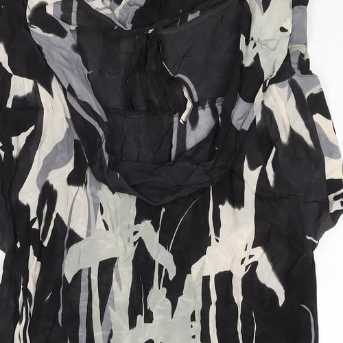 Warehouse Womens Black Geometric Silk Basic Blouse Size 8 Round Neck - Cowl Back