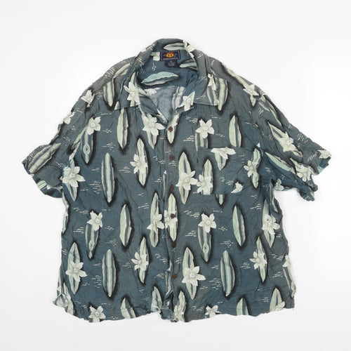 Route 66 Mens Blue Geometric Viscose Button-Up Size XL Collared Button - Vintage Surf Board Print