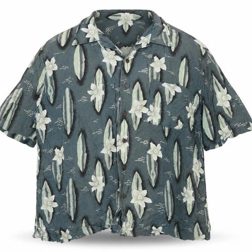 Route 66 Mens Blue Geometric Viscose Button-Up Size XL Collared Button - Vintage Surf Board Print