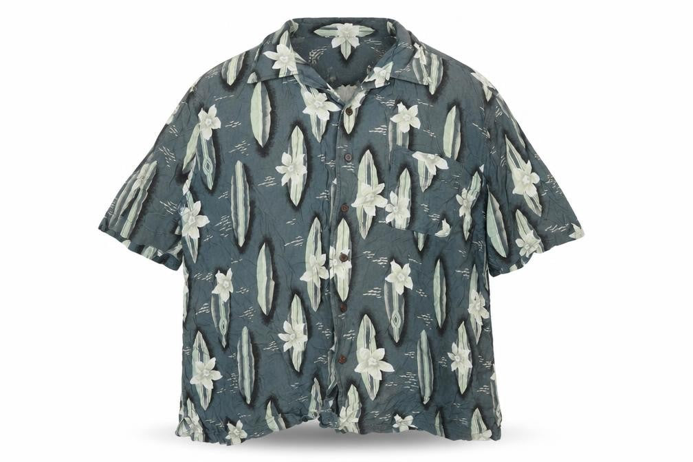 Route 66 Mens Blue Geometric Viscose Button-Up Size XL Collared Button - Vintage Surf Board Print