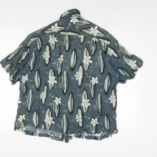 Route 66 Mens Blue Geometric Viscose Button-Up Size XL Collared Button - Vintage Surf Board Print