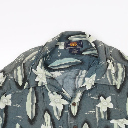 Route 66 Mens Blue Geometric Viscose Button-Up Size XL Collared Button - Vintage Surf Board Print