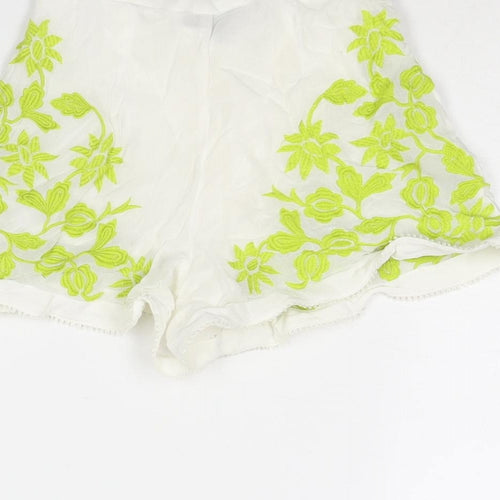 Topshop Womens White Viscose Hot Pants Shorts Size 6 L3 in Regular Zip - Floral Embroidery