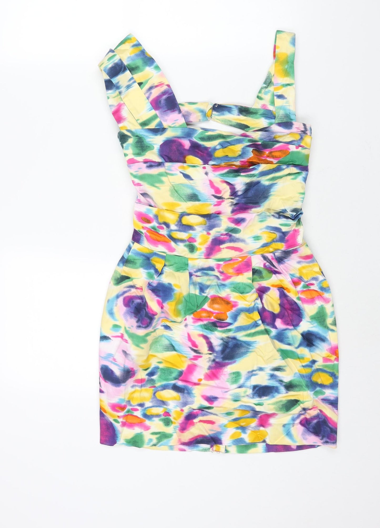 Lipsy Womens Multicoloured Striped Cotton Mini Size 8 Square Neck Zip