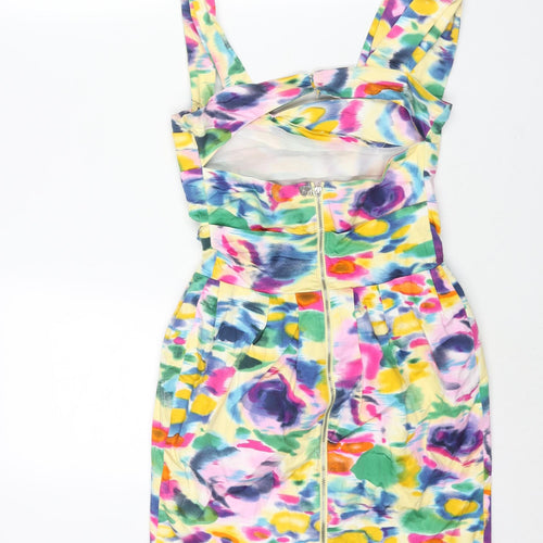 Lipsy Womens Multicoloured Striped Cotton Mini Size 8 Square Neck Zip
