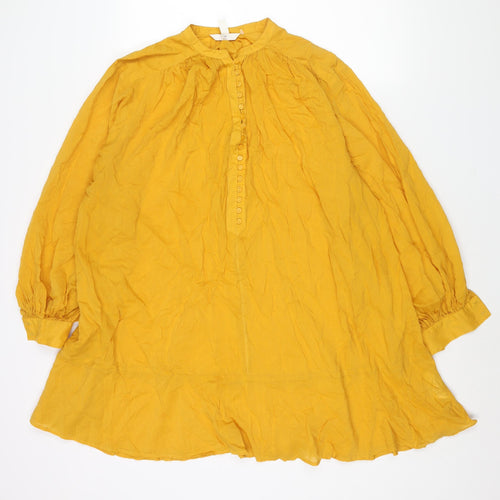 H&M Womens Yellow Cotton Shift Size L Round Neck Button