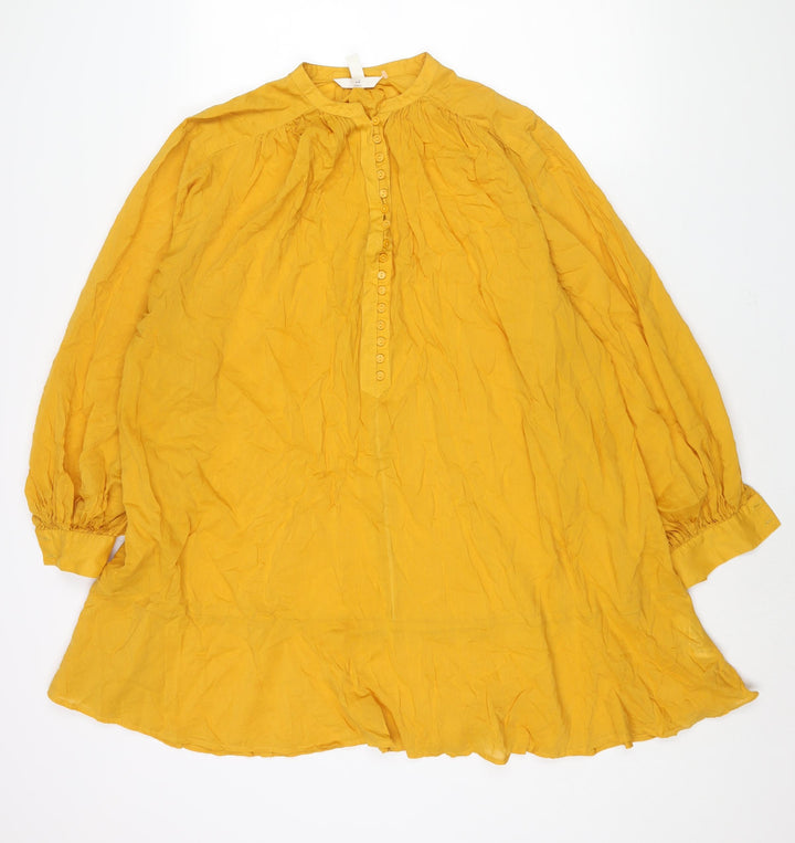 H&M Womens Yellow Cotton Shift Size L Round Neck Button