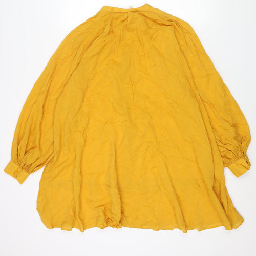 H&M Womens Yellow Cotton Shift Size L Round Neck Button