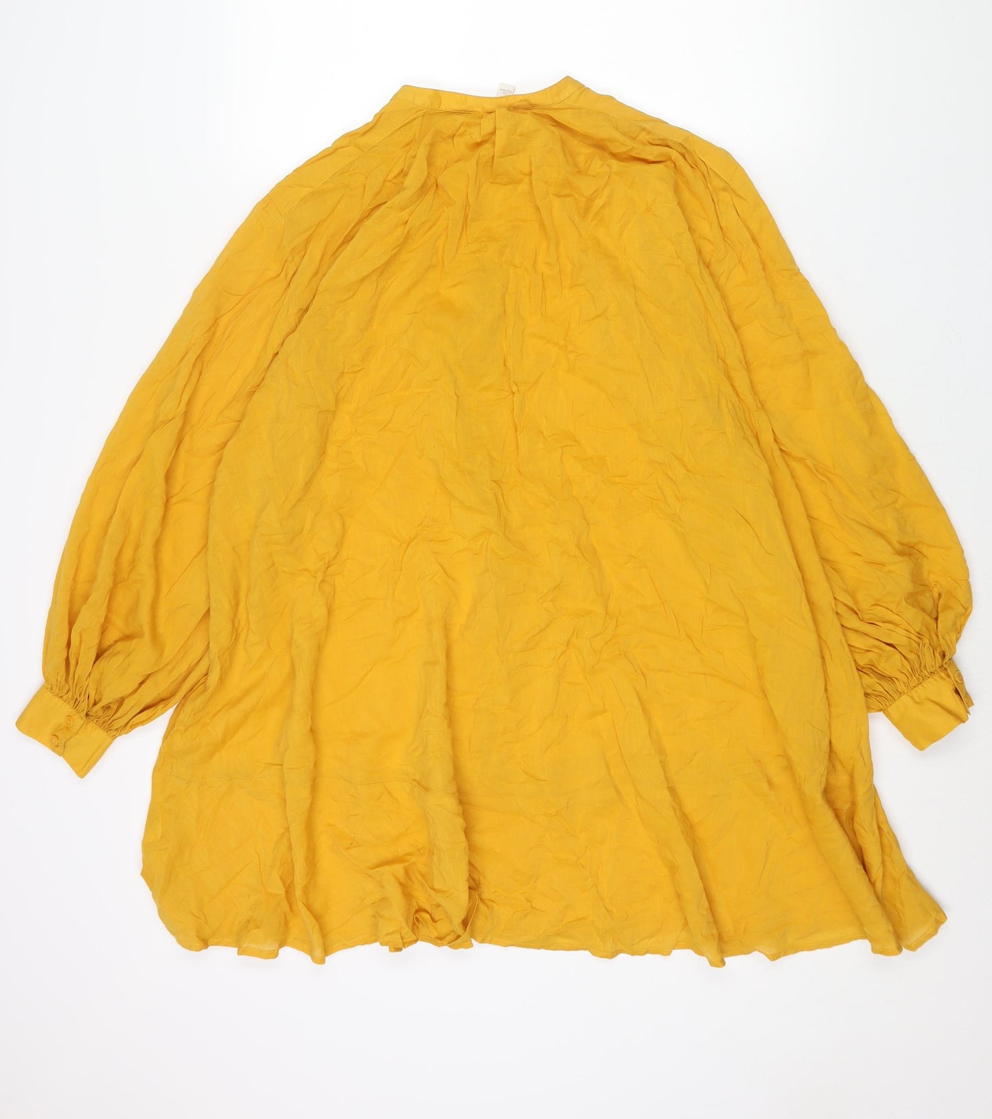 H&M Womens Yellow Cotton Shift Size L Round Neck Button