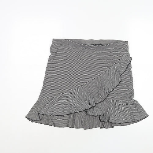 H&M Womens Black Striped Polyester A-Line Skirt Size 32 in - Wrap Style Frill