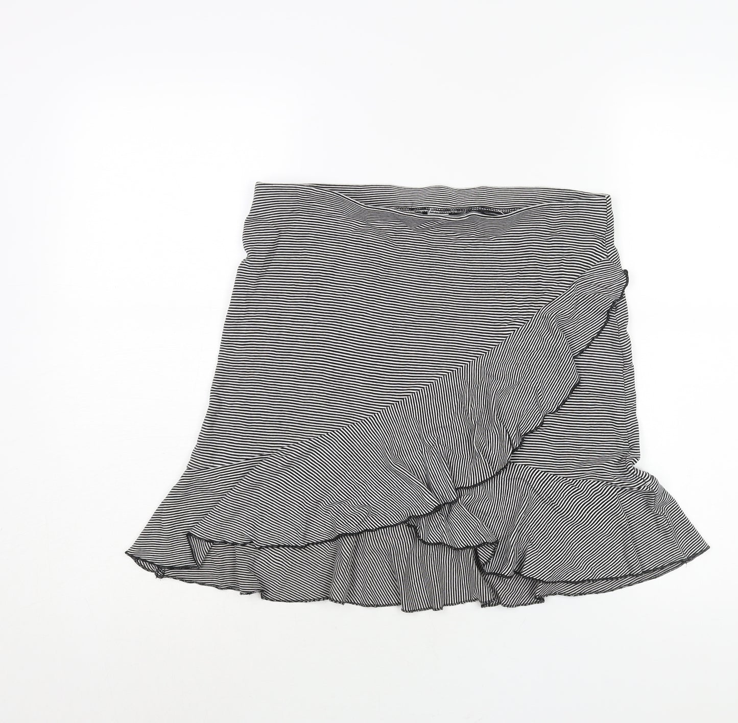 H&M Womens Black Striped Polyester A-Line Skirt Size 32 in - Wrap Style Frill