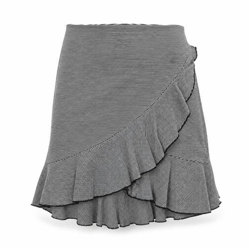 H&M Womens Black Striped Polyester A-Line Skirt Size 32 in - Wrap Style Frill