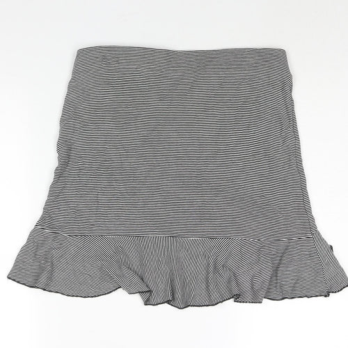 H&M Womens Black Striped Polyester A-Line Skirt Size 32 in - Wrap Style Frill