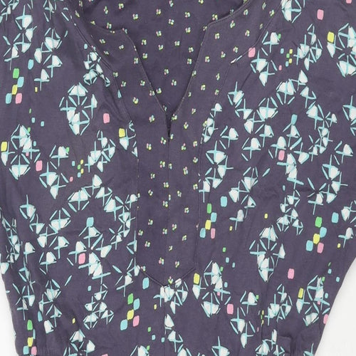 White Stuff Womens Purple Geometric Cotton A-Line Size 8 V-Neck Pullover