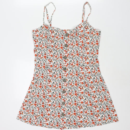 ASOS Womens Multicoloured Floral Cotton Mini Size 14 Scoop Neck Button