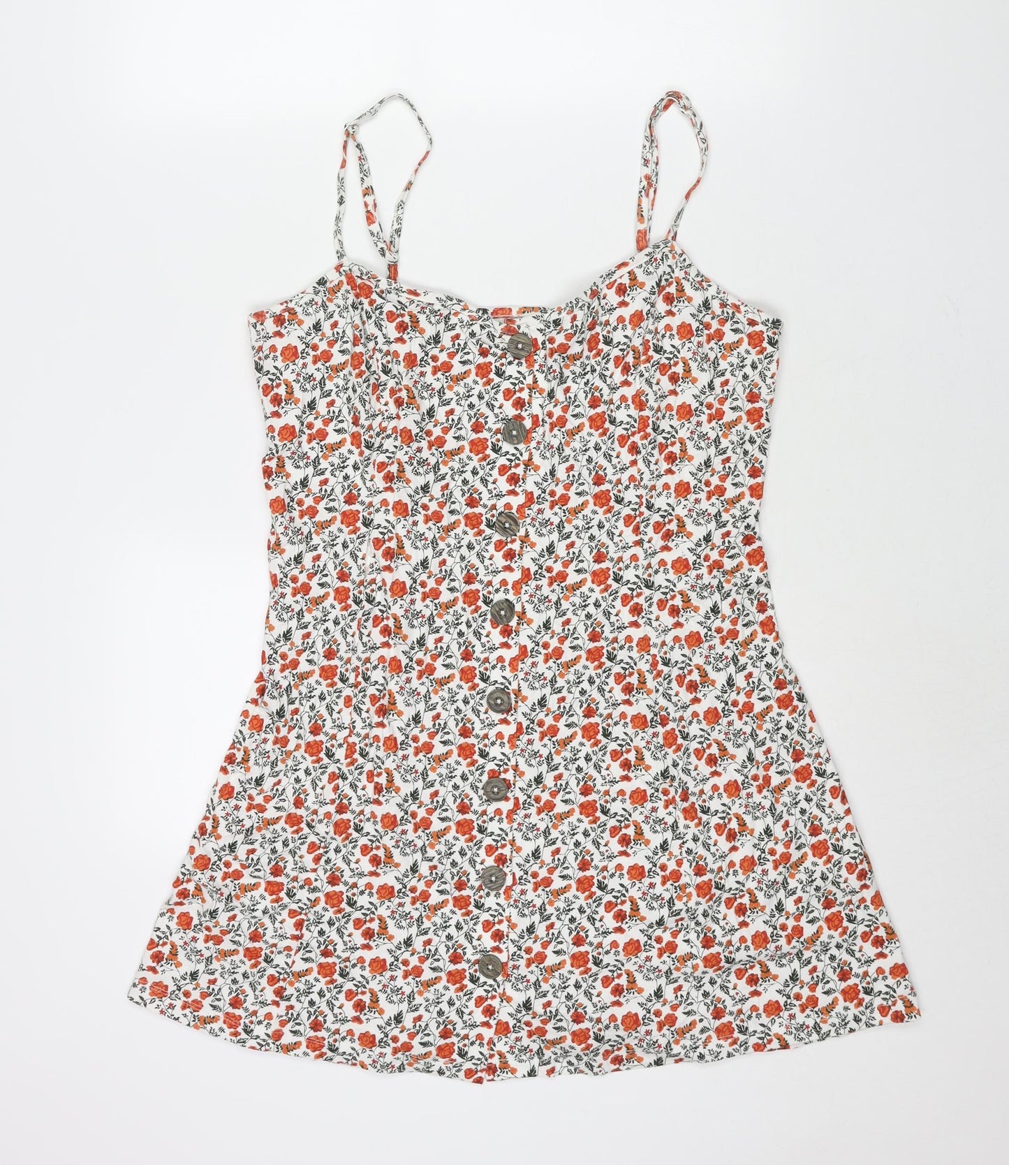 ASOS Womens Multicoloured Floral Cotton Mini Size 14 Scoop Neck Button