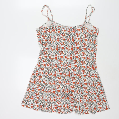 ASOS Womens Multicoloured Floral Cotton Mini Size 14 Scoop Neck Button