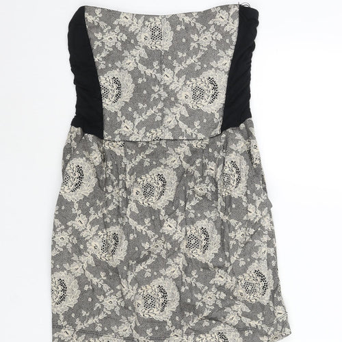 TRF Collection Womens Black Geometric Cotton Mini Size L Square Neck Zip - Lace Print
