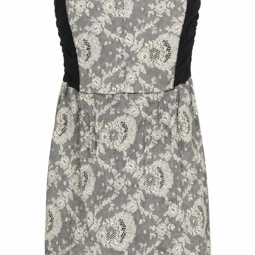 TRF Collection Womens Black Geometric Cotton Mini Size L Square Neck Zip - Lace Print