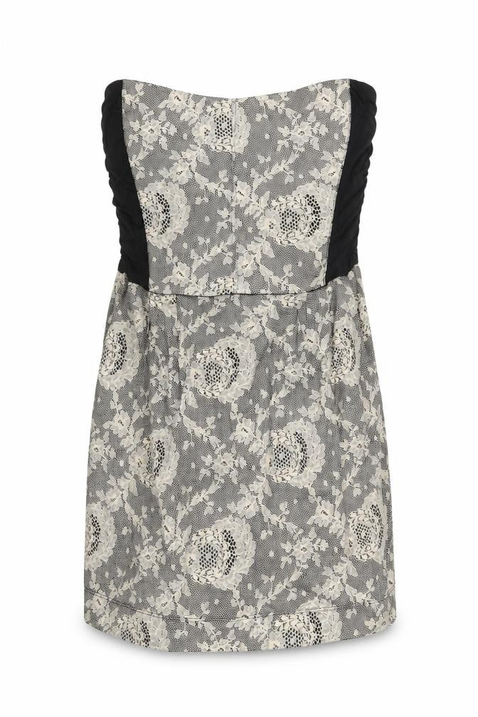 TRF Collection Womens Black Geometric Cotton Mini Size L Square Neck Zip - Lace Print