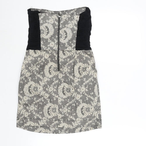 TRF Collection Womens Black Geometric Cotton Mini Size L Square Neck Zip - Lace Print