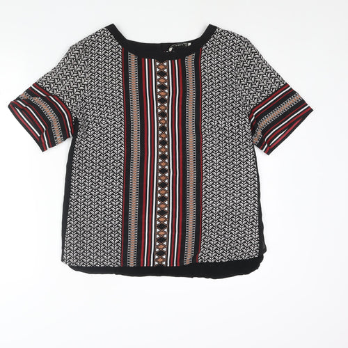 Oasis Womens Black Polyester Basic Blouse Size L Roll Neck - Geometric Print