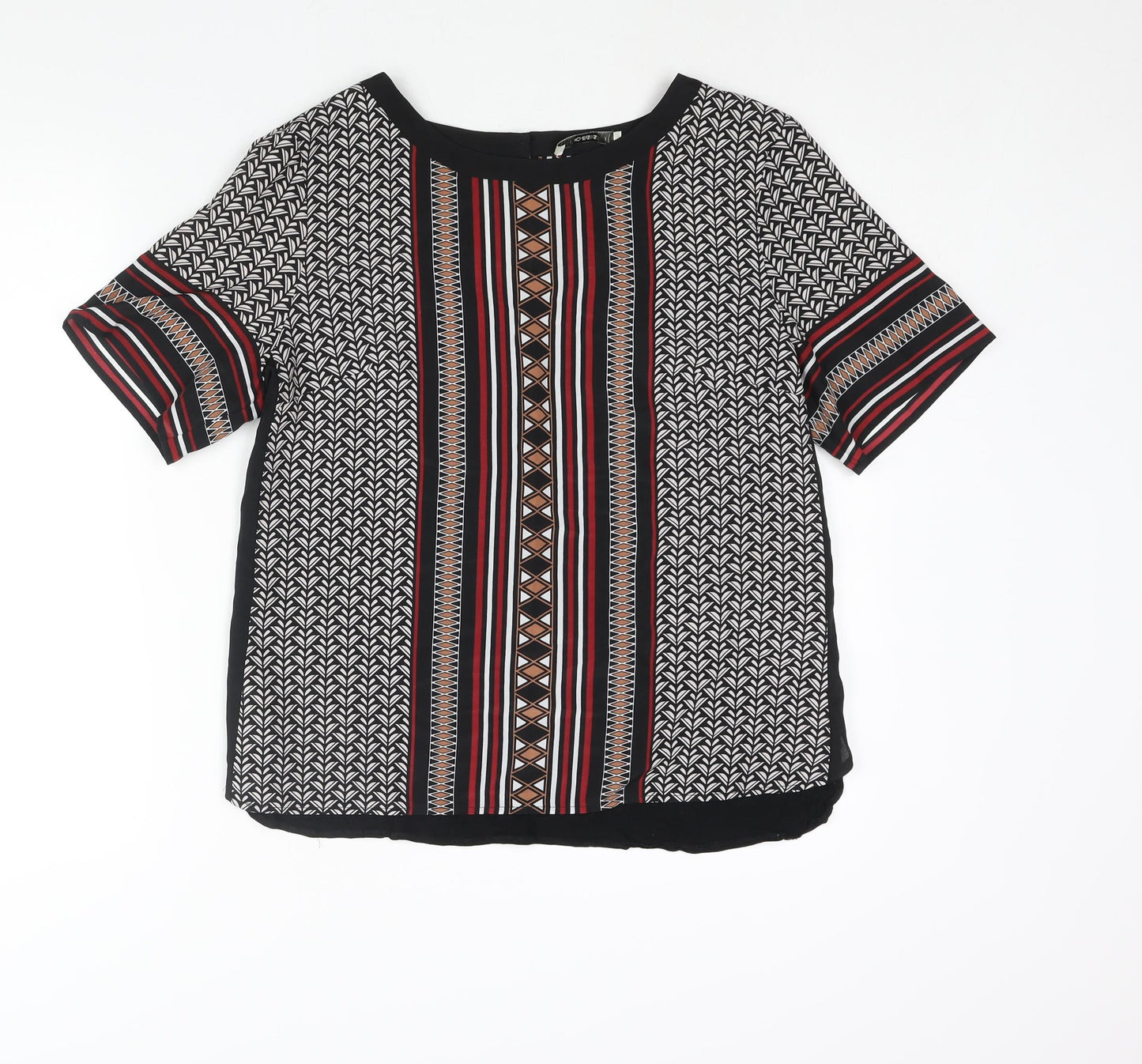 Oasis Womens Black Polyester Basic Blouse Size L Roll Neck - Geometric Print